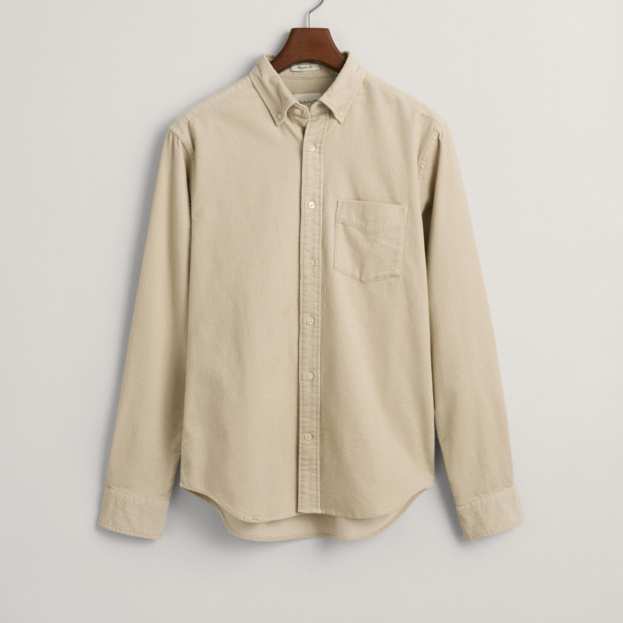 GANT Erkek Bej Regular Fit Düğmeli Yaka Kadife Gömlek