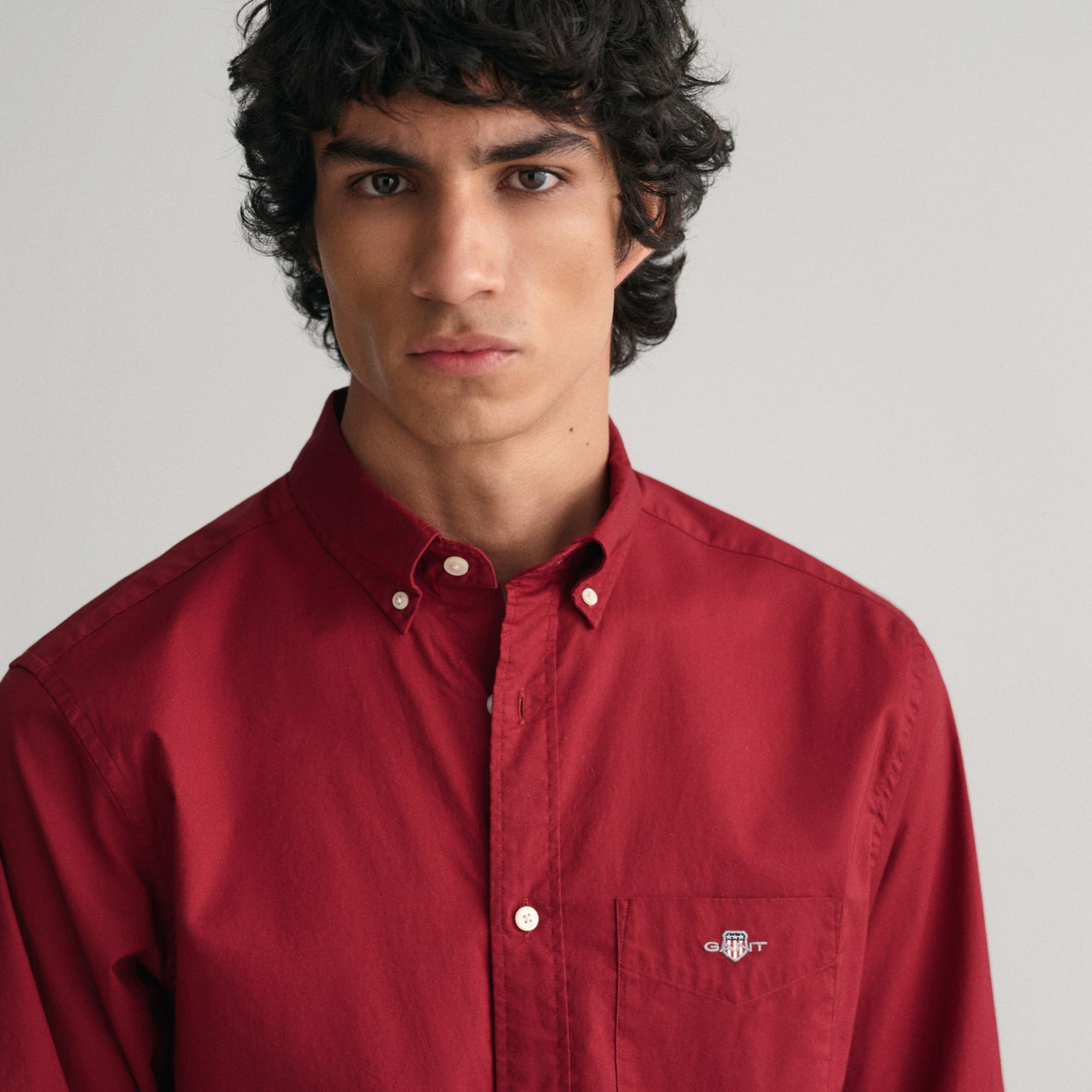 GANT Erkek Bordo Regular Fit Düğmeli Yaka Poplin Gömlek