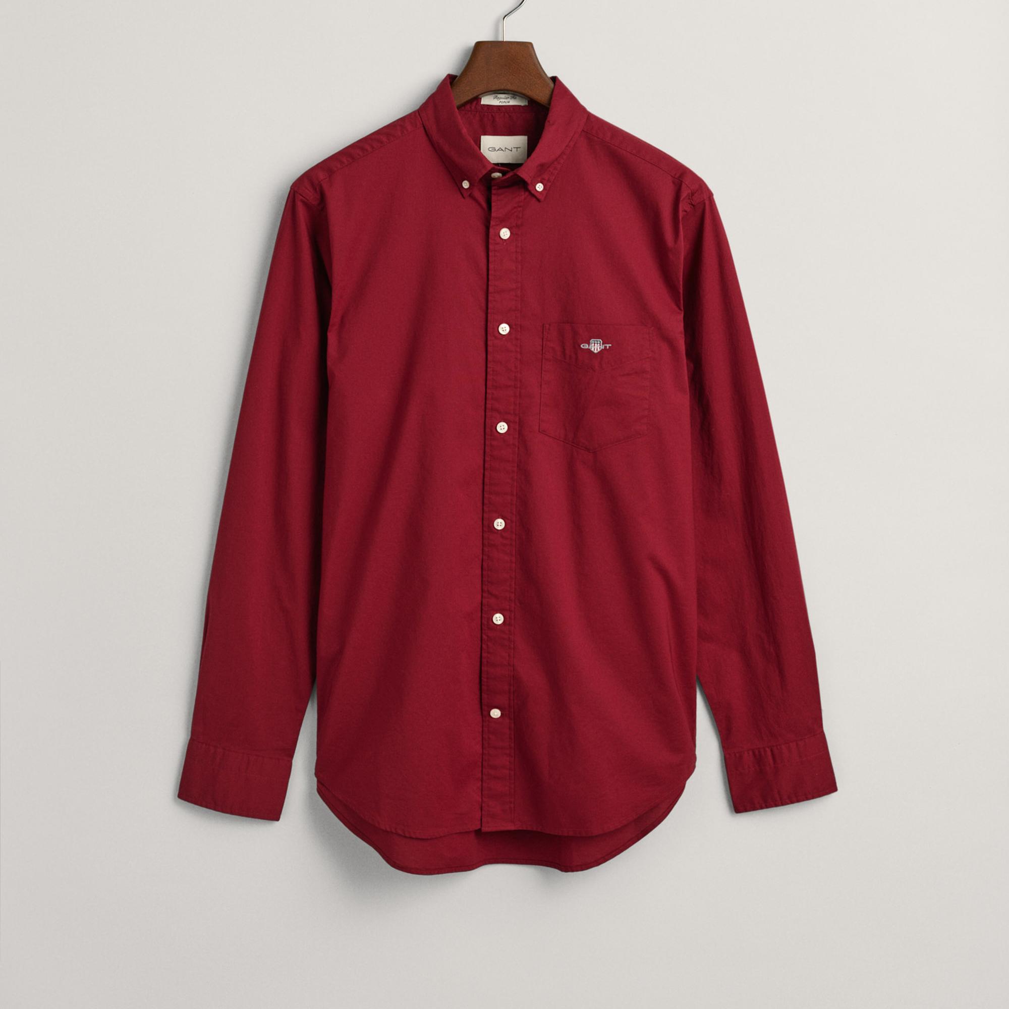 GANT Erkek Bordo Regular Fit Düğmeli Yaka Poplin Gömlek