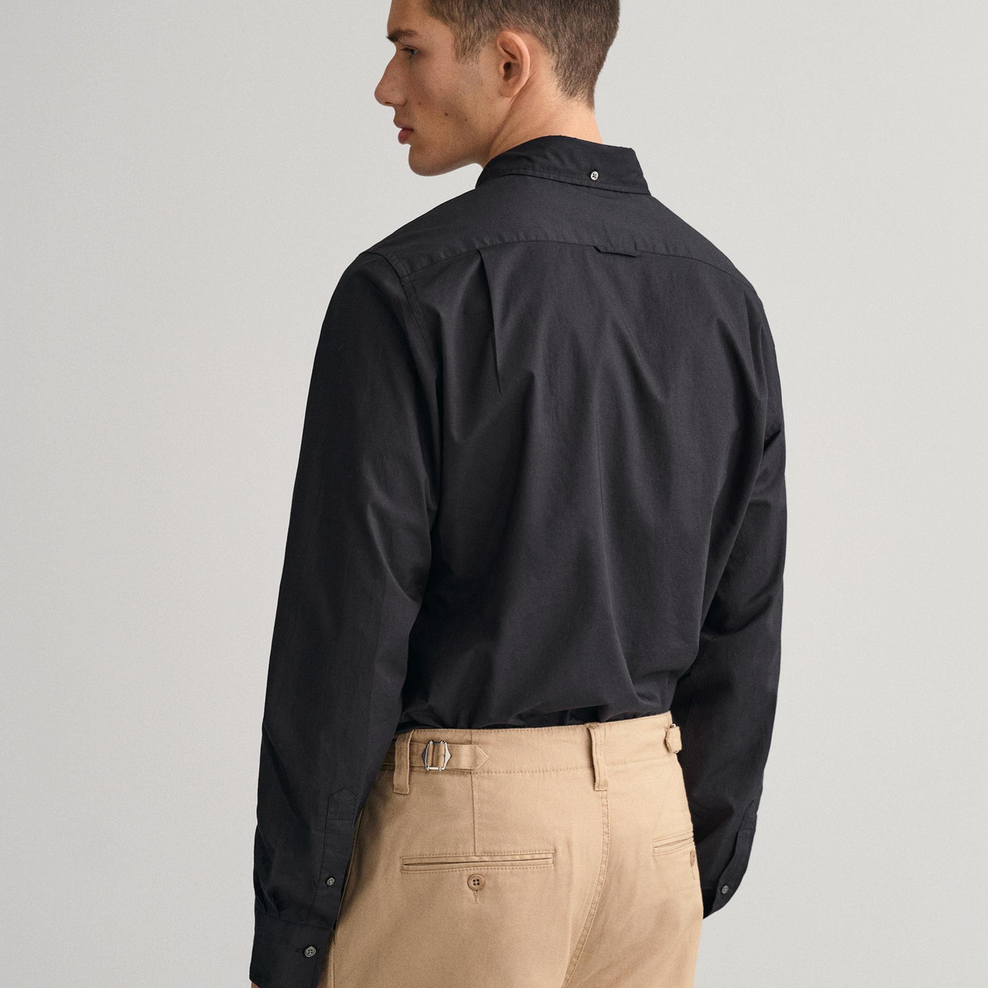 GANT Erkek Siyah Slim Fit Düğmeli Yaka Broadcloth Gömlek