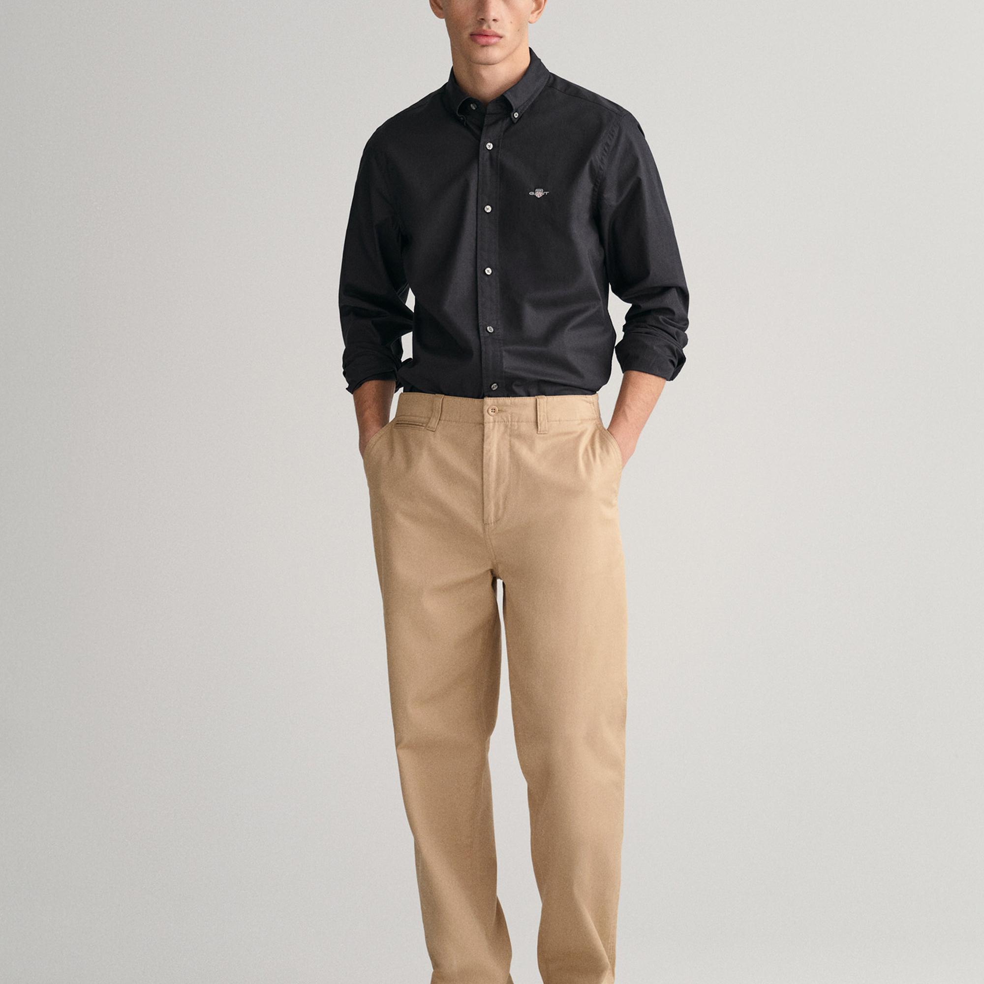 GANT Erkek Siyah Slim Fit Düğmeli Yaka Broadcloth Gömlek