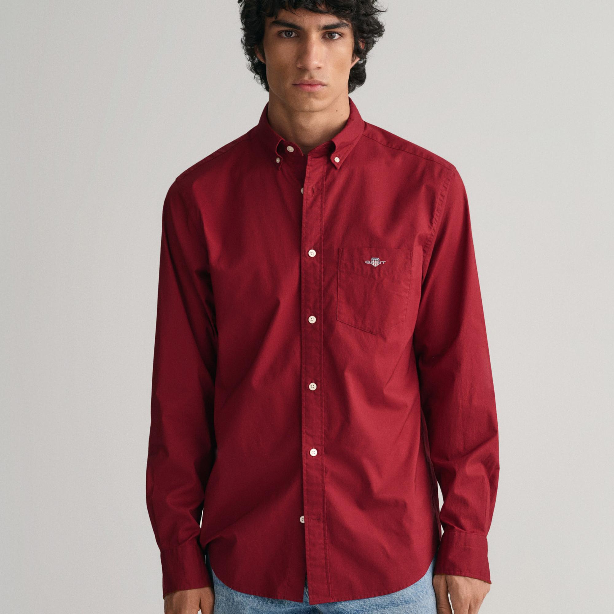 GANT Erkek Bordo Regular Fit Düğmeli Yaka Poplin Gömlek