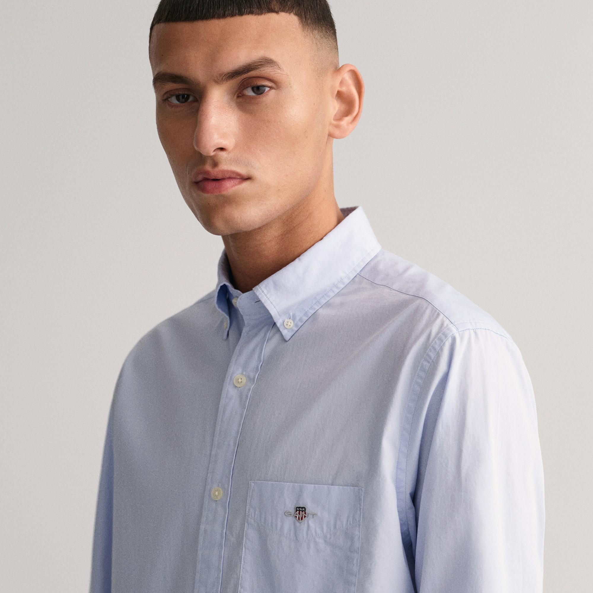 GANT Erkek Mavi Regular Fit Düğmeli Yaka Poplin Gömlek