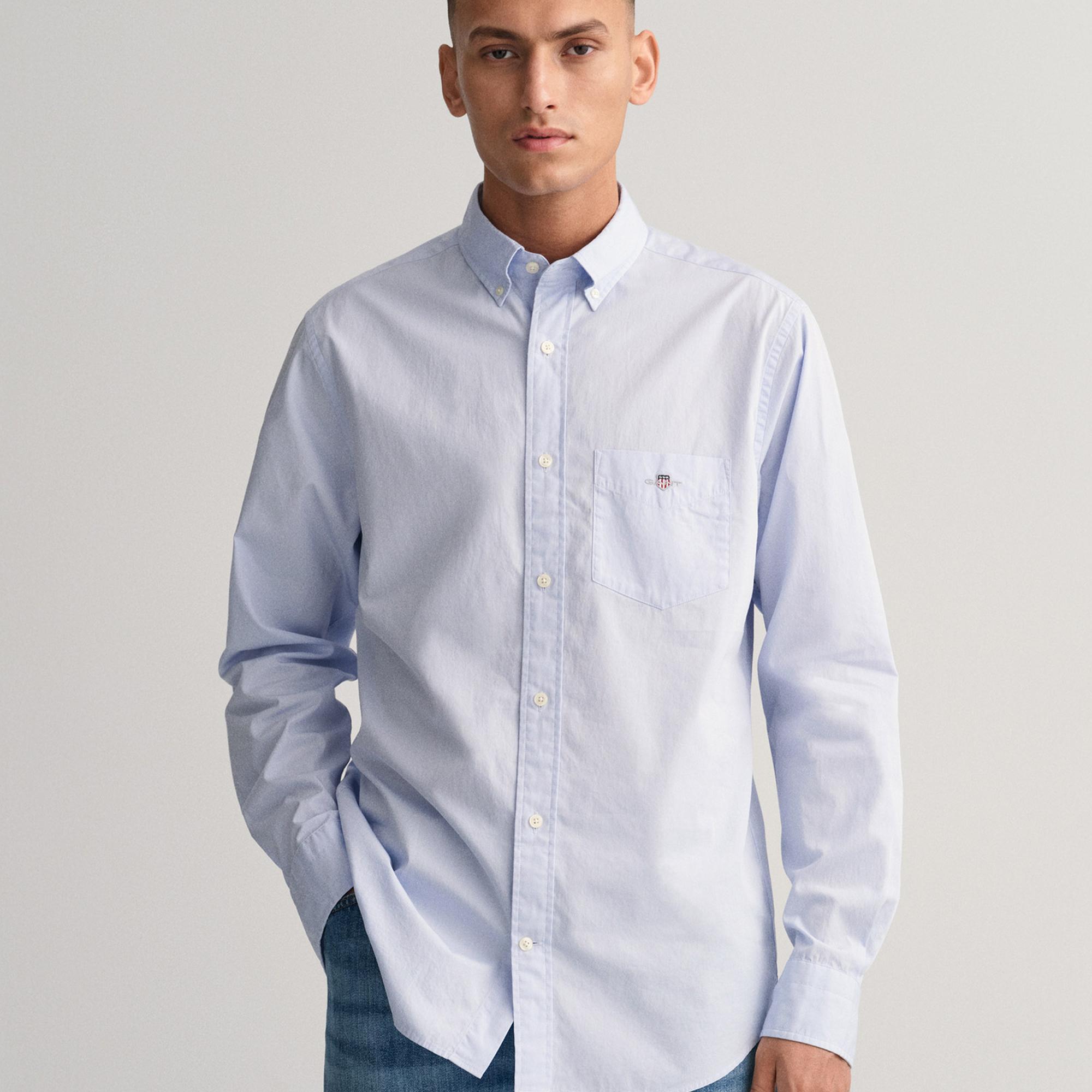 GANT Erkek Mavi Regular Fit Düğmeli Yaka Poplin Gömlek
