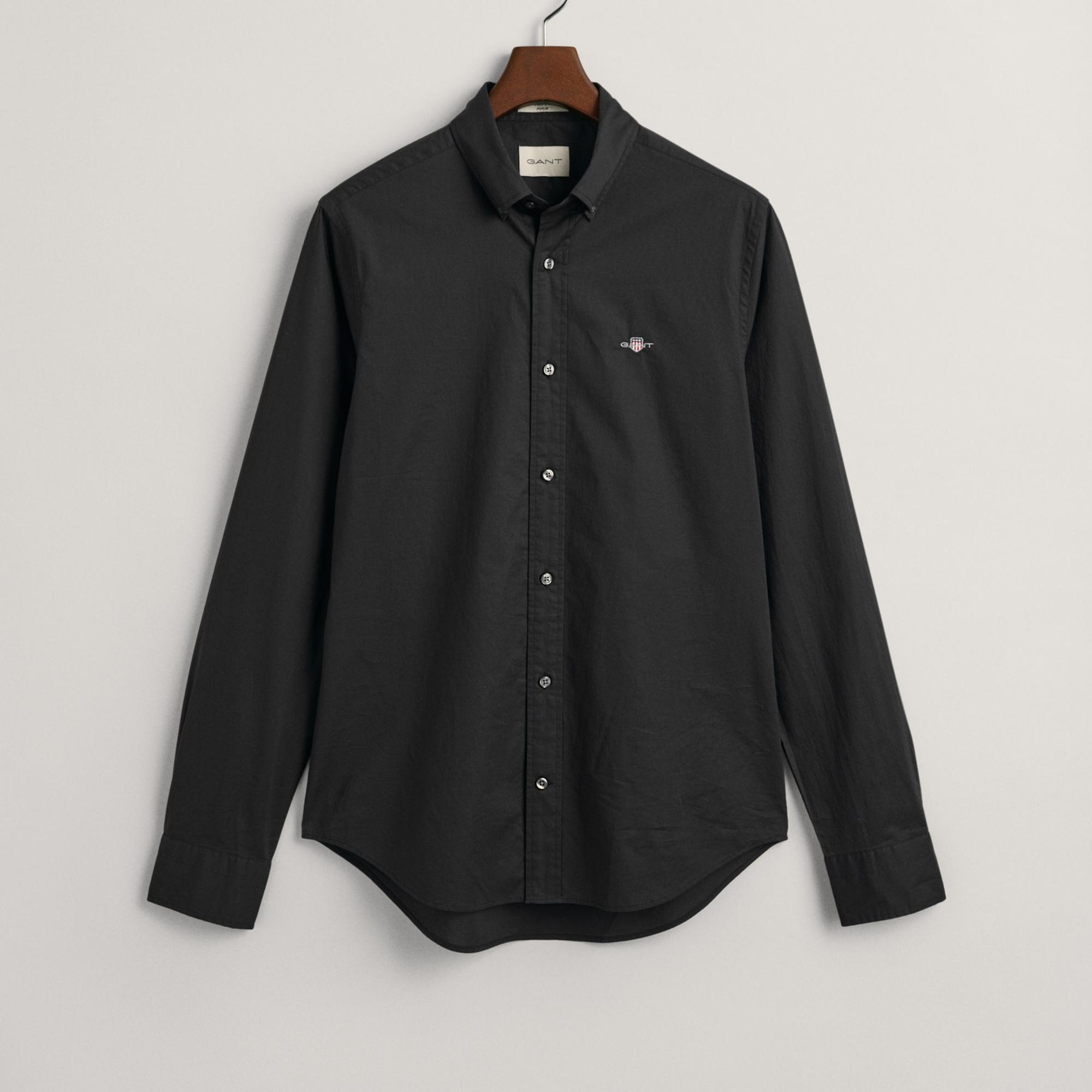 GANT Erkek Siyah Slim Fit Düğmeli Yaka Broadcloth Gömlek