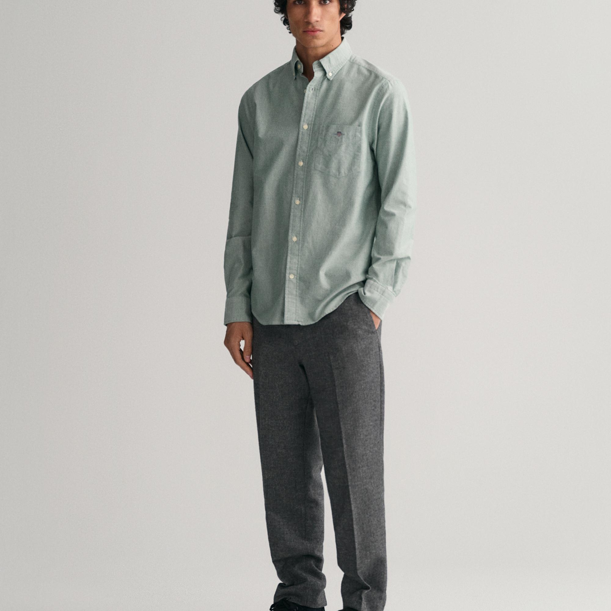 GANT Erkek Yeşil Regular Fit Düğmeli Yaka Oxford Gömlek