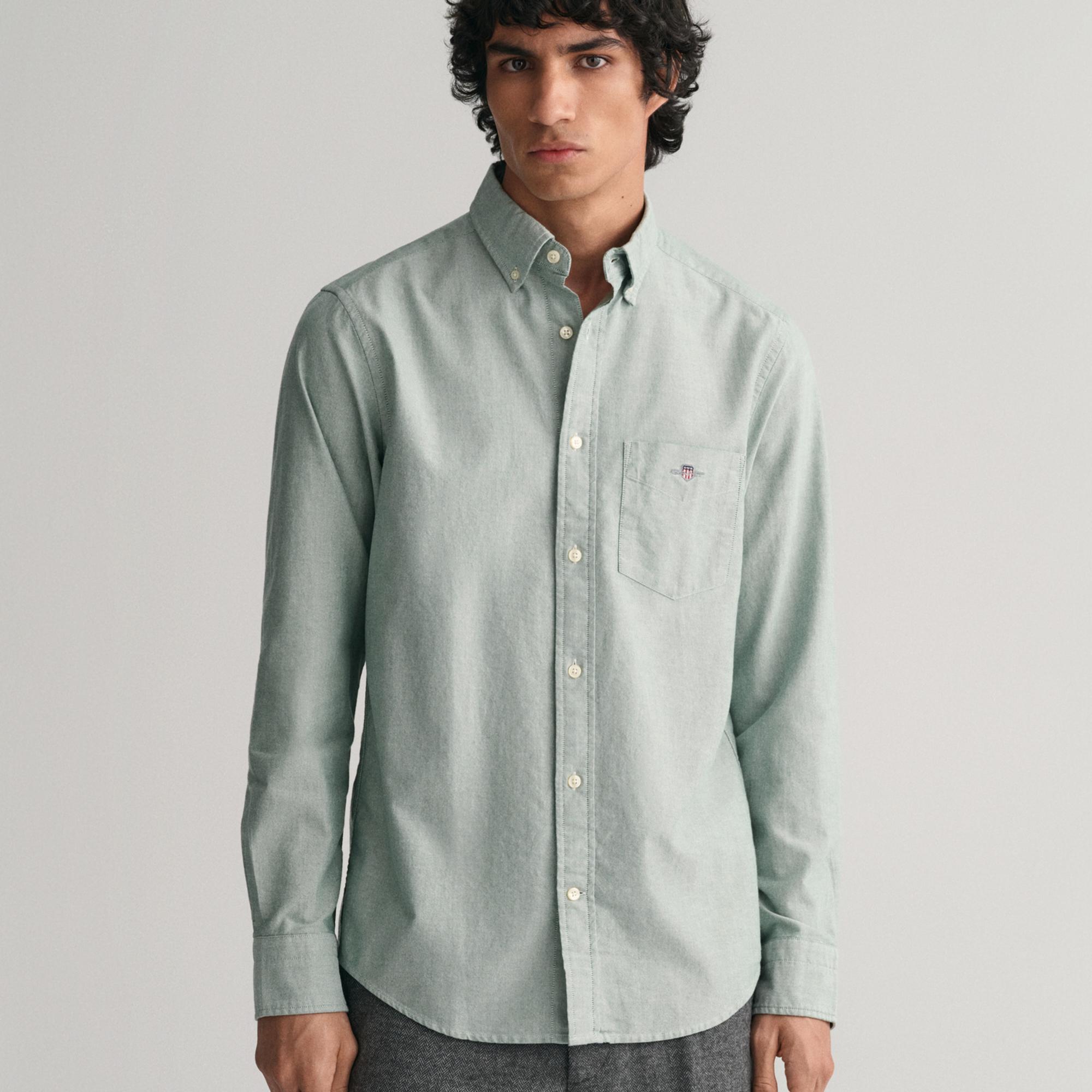 GANT Erkek Yeşil Regular Fit Düğmeli Yaka Oxford Gömlek