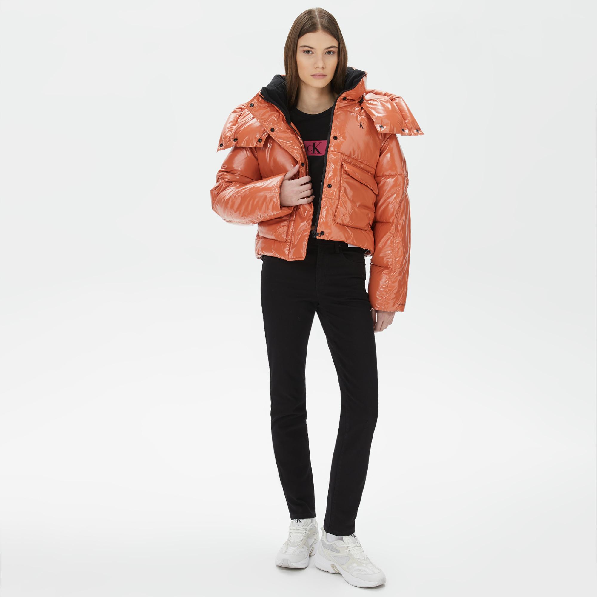 Calvin Klein Jeans High Shine Puffer Kadın Turuncu Mont