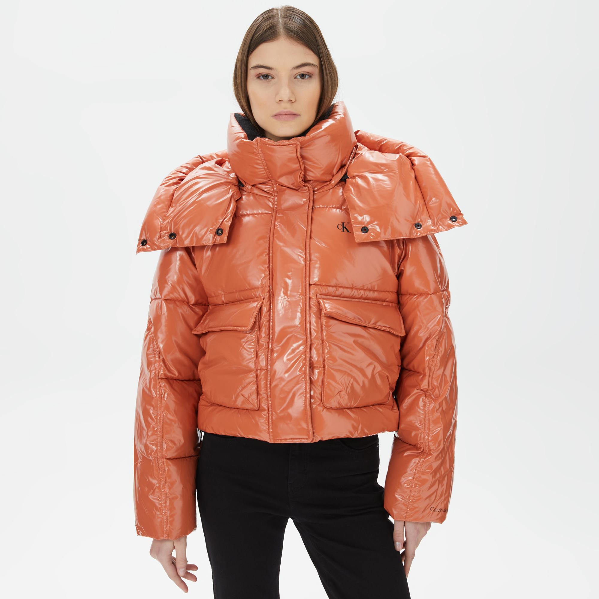 Calvin Klein Jeans High Shine Puffer Kadın Turuncu Mont