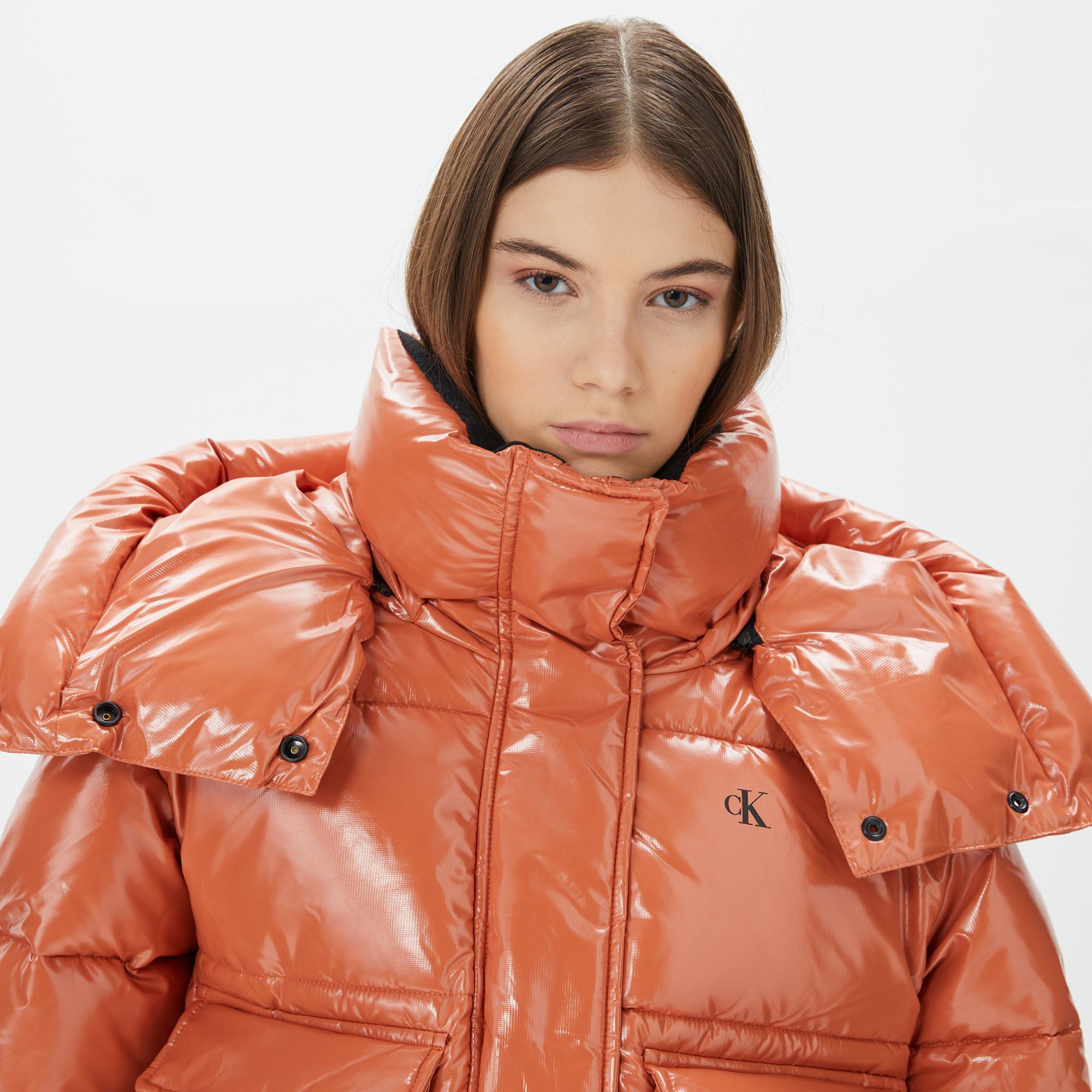 Calvin Klein Jeans High Shine Puffer Kadın Turuncu Mont