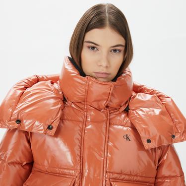  Calvin Klein Jeans High Shine Puffer Kadın Turuncu Mont