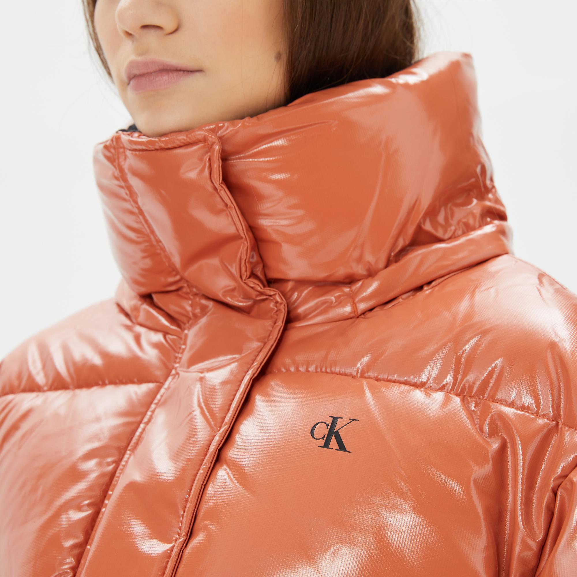 Calvin Klein Jeans High Shine Puffer Kadın Turuncu Mont