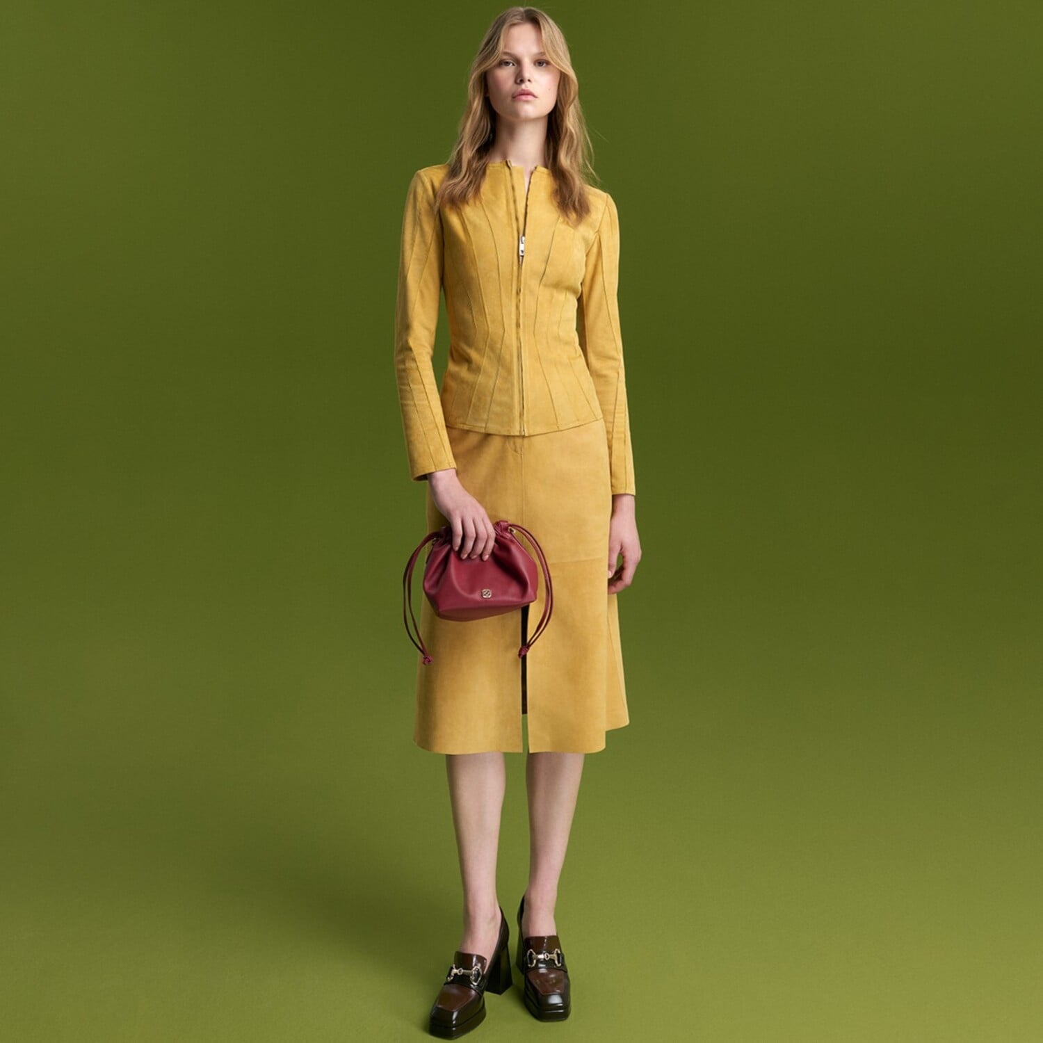  Caliana Sarı Kadın Süet Deri Etek