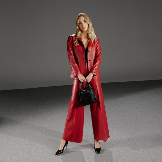  Angeni Kırmızı Kadın Deri Pantolon