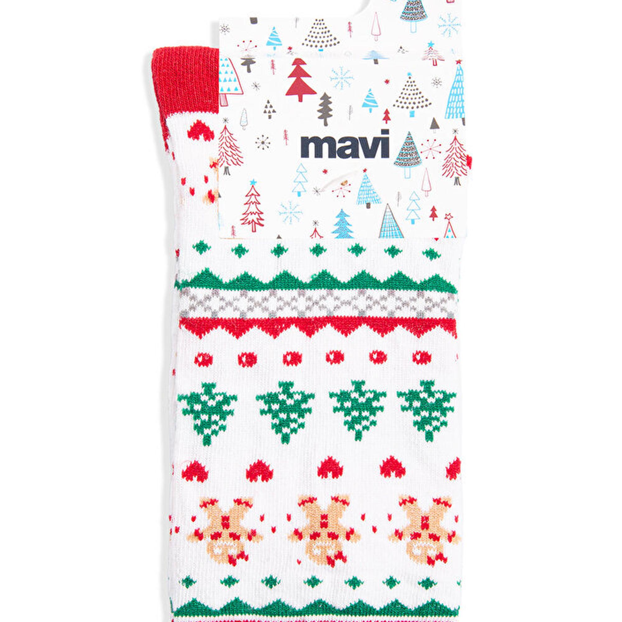 Mavi Yılbaşı Temalı Beyaz Çorap 1912189-620