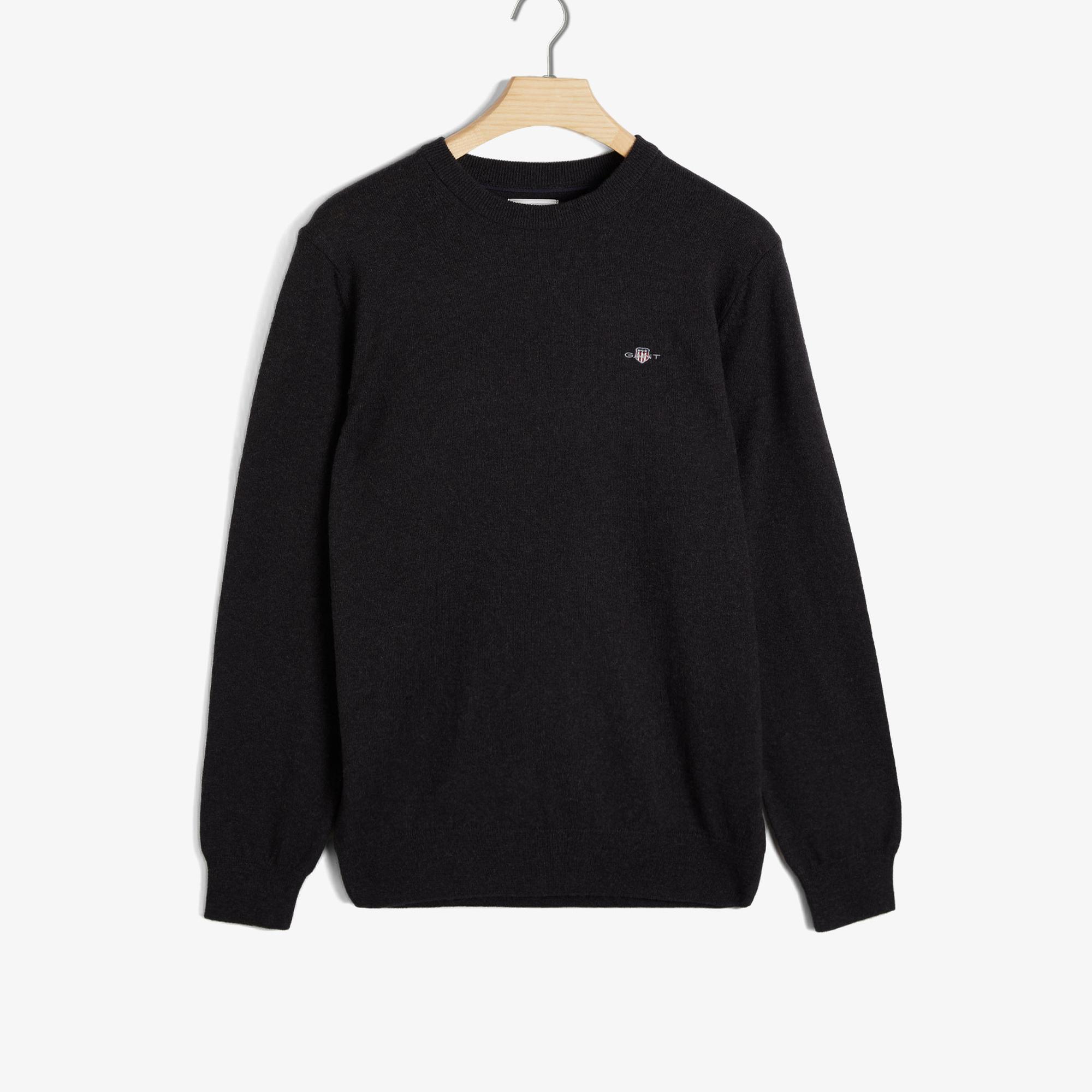 GANT Erkek Siyah Slim Fit Bisiklet Yaka Uzun Kollu T-Shirt