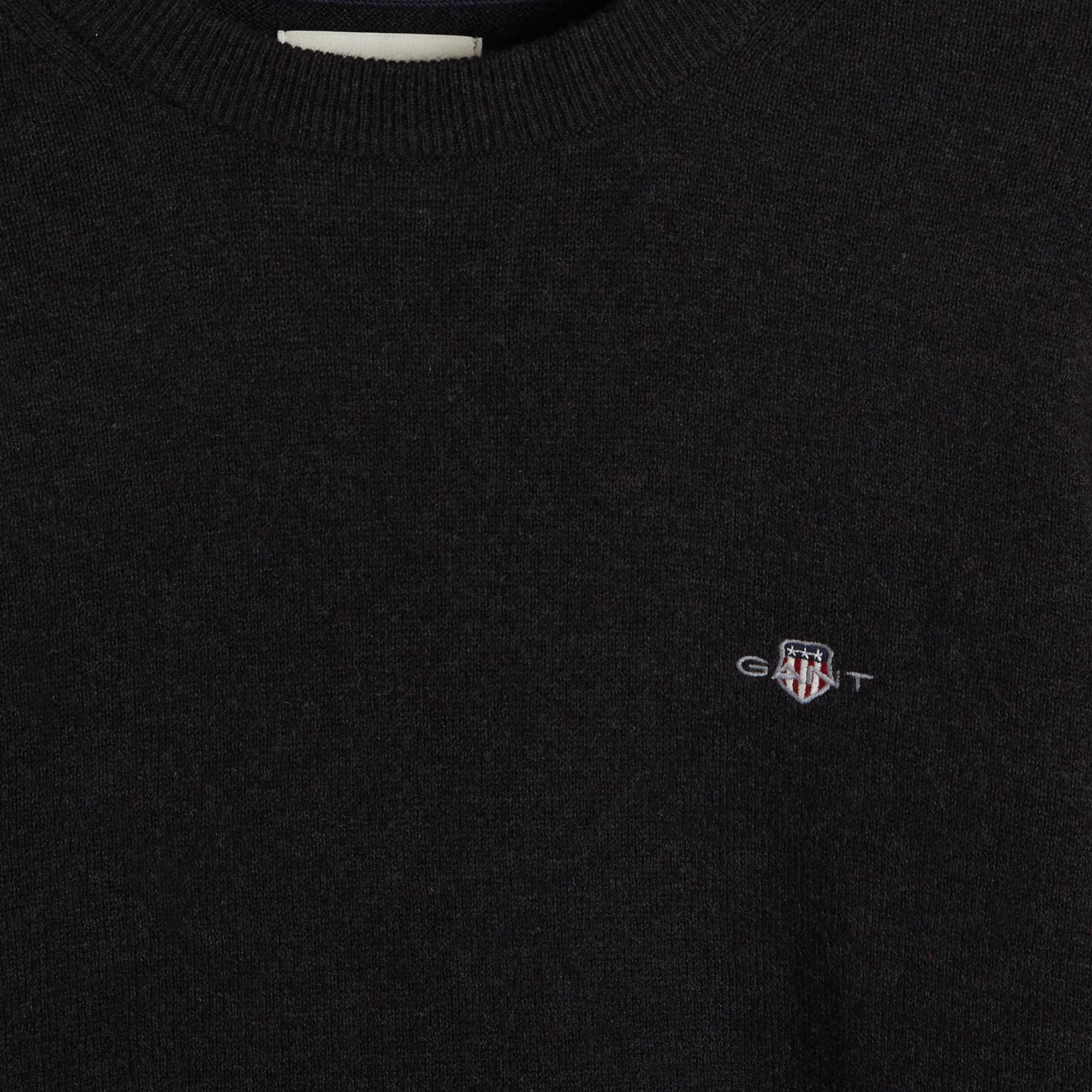 GANT Erkek Siyah Slim Fit Bisiklet Yaka Uzun Kollu T-Shirt