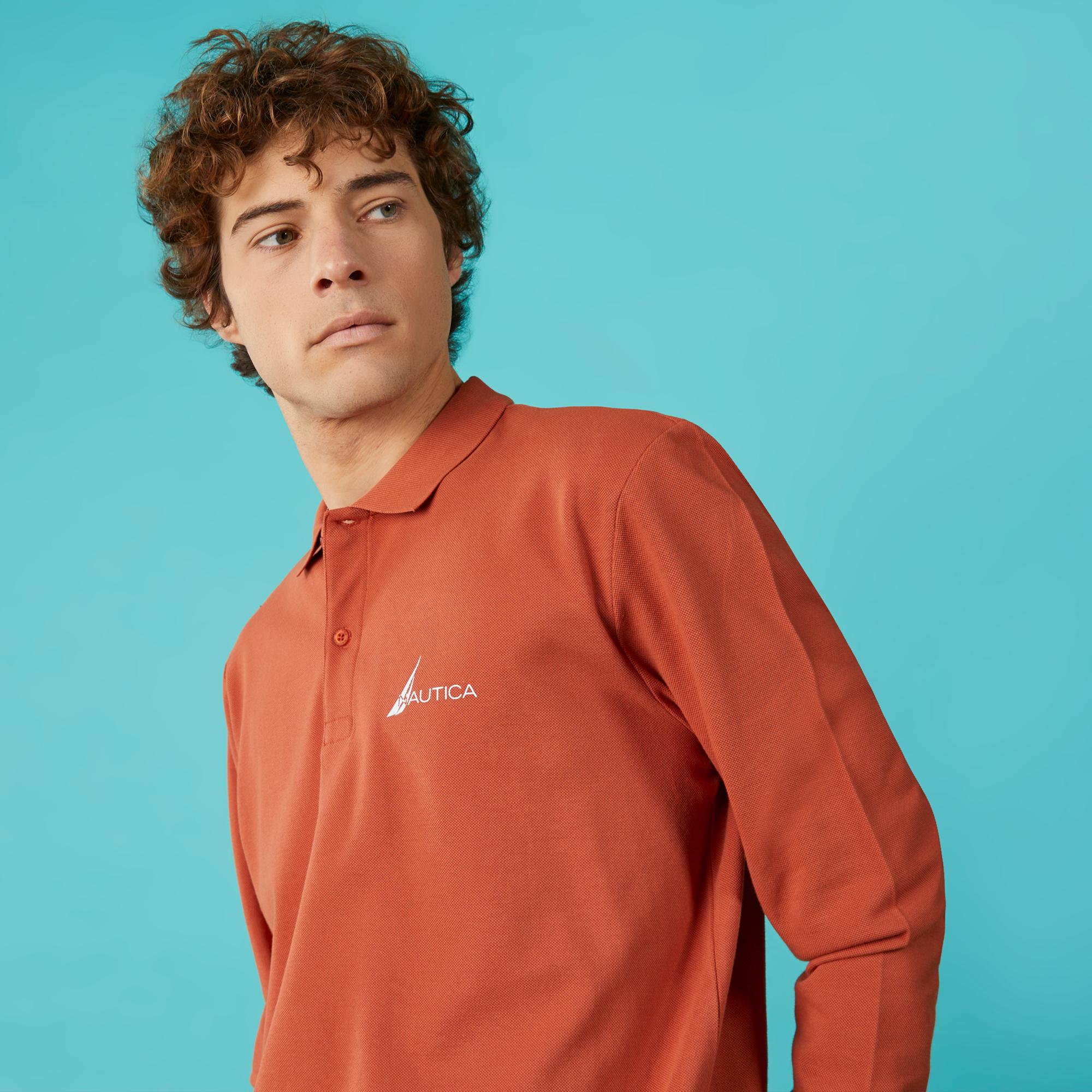 Nautica Erkek Turuncu Classic Fit Uzun Kollu Polo
