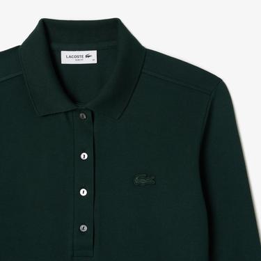  Lacoste Kadın Slim Fit Uzun Kollu Koyu Yeşil Polo
