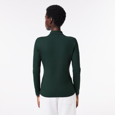  Lacoste Kadın Slim Fit Uzun Kollu Koyu Yeşil Polo
