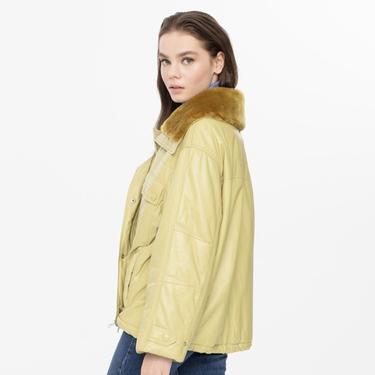  Auren Yeşil Kadın Deri Puffer Mont