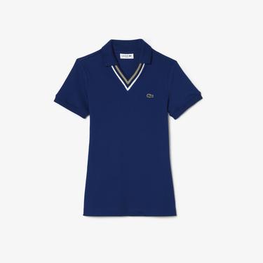  Lacoste Kadın Regular Fit V Yaka Lacivert Polo