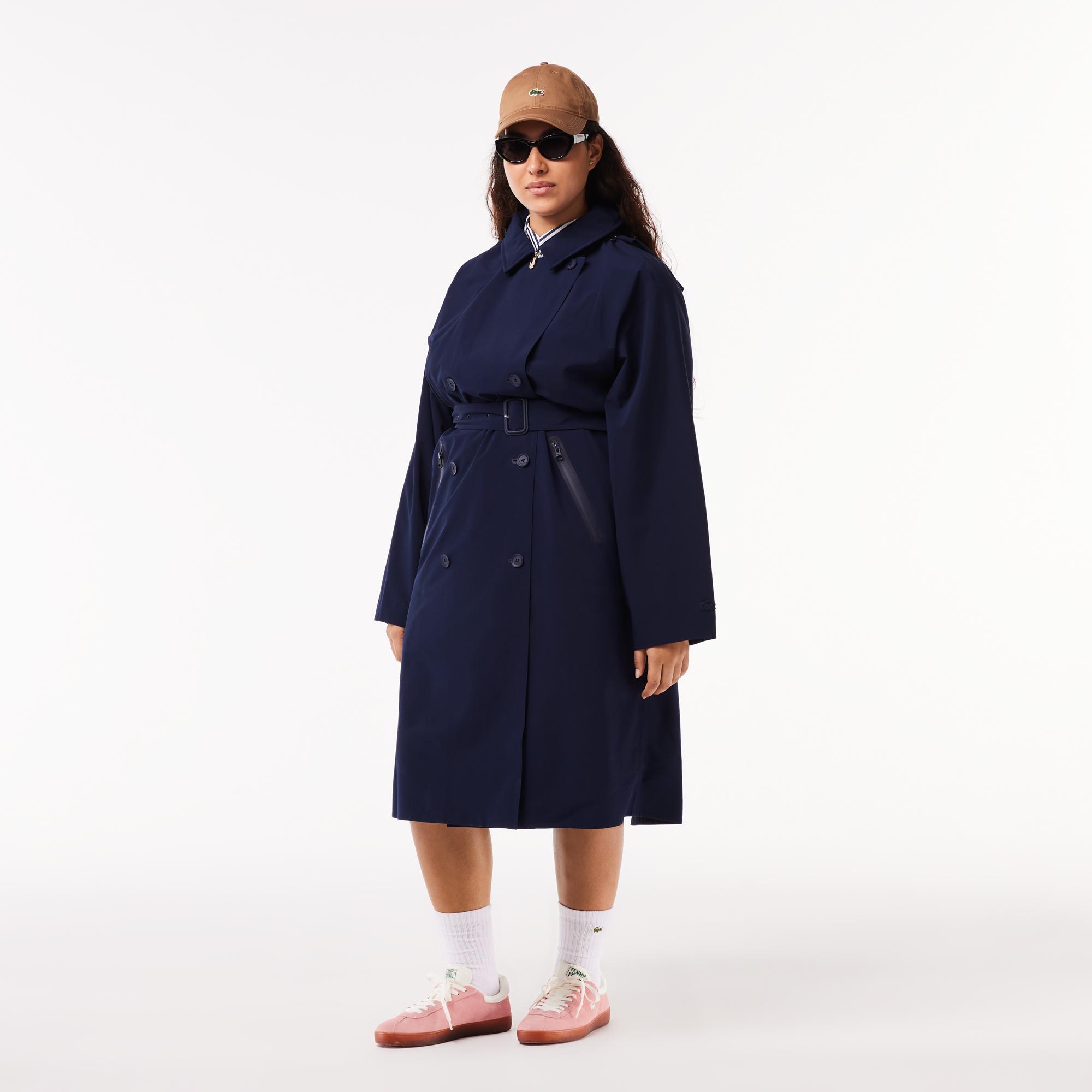 Kadın Kapüşonlu Lacivert Trençkot