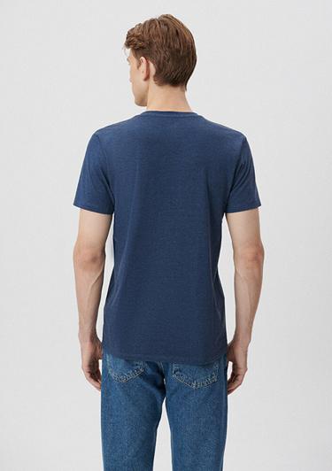  Mavi V Yaka Streç Mavi Basic Tişört Fitted / Vücuda Oturan Kesim 061748-18790