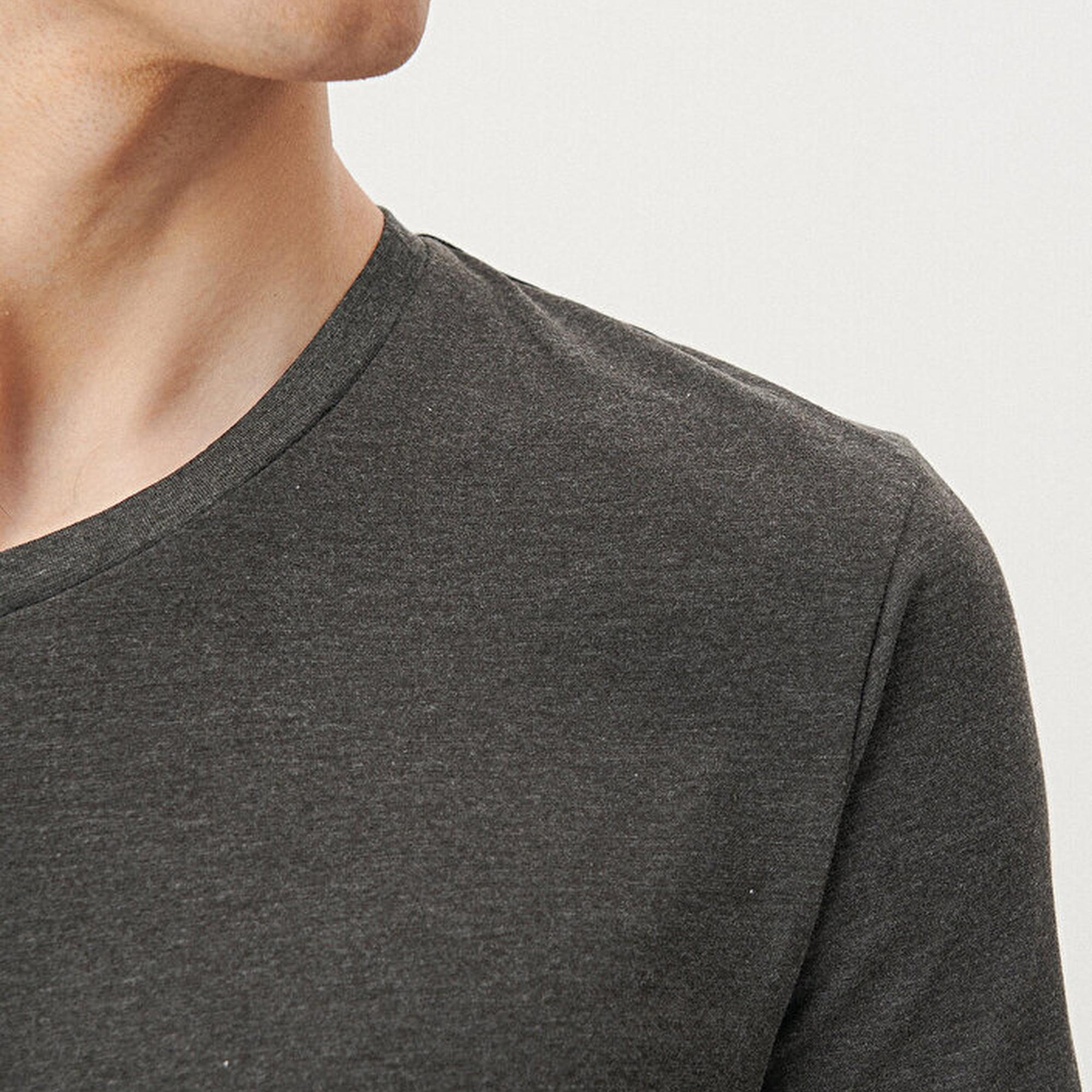 Mavi V Yaka Streç Gri Basic Tişört Fitted / Vücuda Oturan Kesim 061748-24398