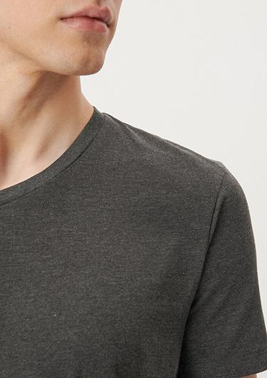  Mavi V Yaka Streç Gri Basic Tişört Fitted / Vücuda Oturan Kesim 061748-24398