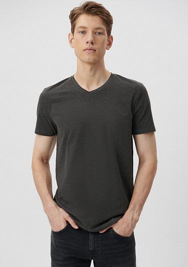  Mavi V Yaka Streç Gri Basic Tişört Fitted / Vücuda Oturan Kesim 061748-24398