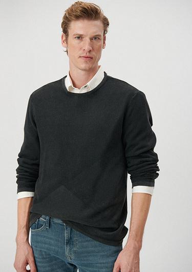  Mavi Siyah Bisiklet Yaka Kazak Slim Fit / Dar Kesim 070702-900