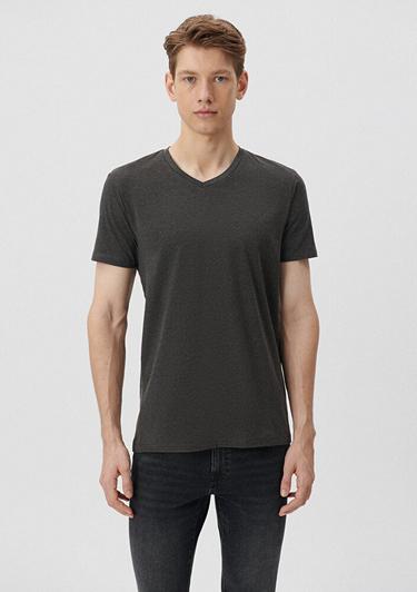  Mavi V Yaka Streç Gri Basic Tişört Fitted / Vücuda Oturan Kesim 061748-24398