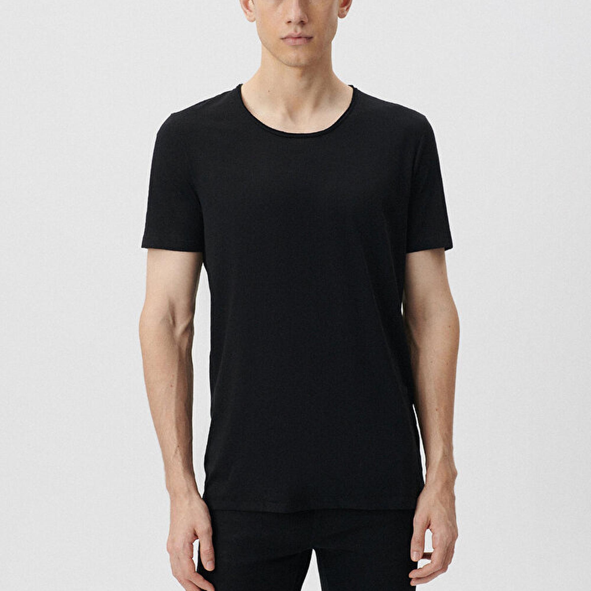 Mavi Siyah Basic Tişört Fitted / Vücuda Oturan Kesim 064019-20933