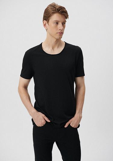  Mavi Siyah Basic Tişört Fitted / Vücuda Oturan Kesim 064019-20933