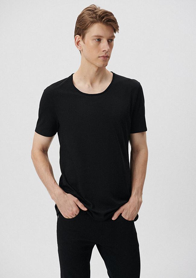  Mavi Siyah Basic Tişört Fitted / Vücuda Oturan Kesim 064019-20933