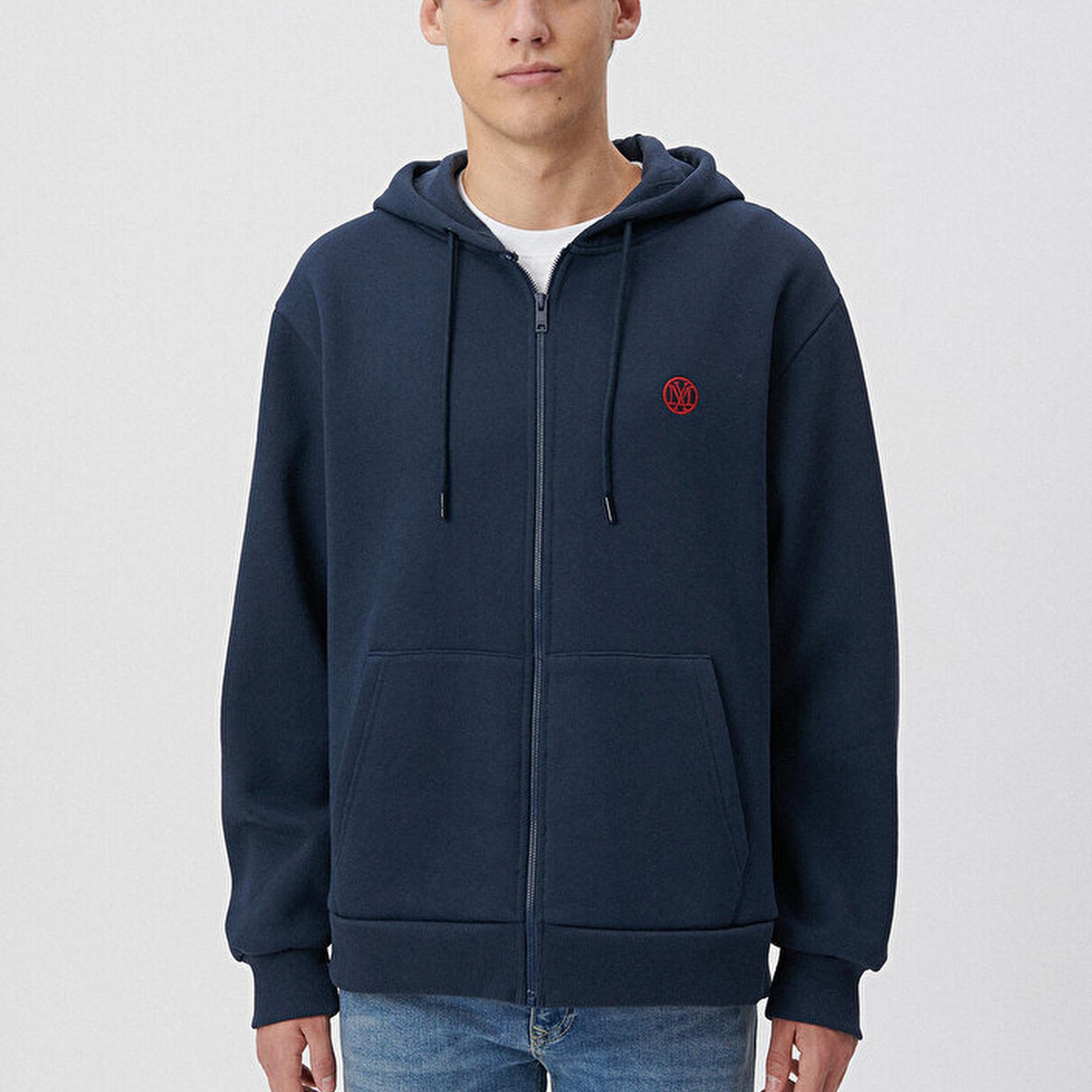 Mavi Mavi Logolu Kapüşonlu Fermuarlı Lacivert Sweatshirt 066979-70490