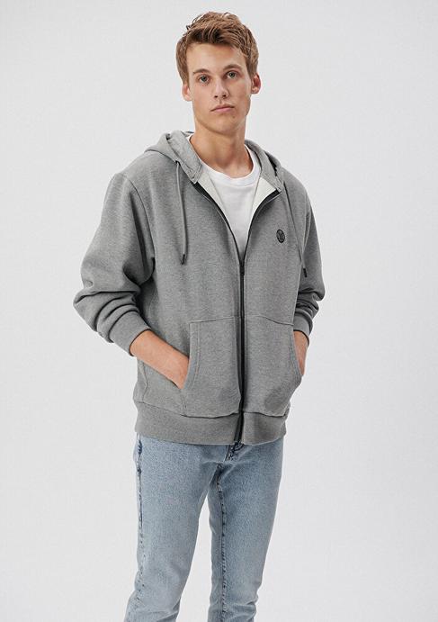  Mavi Mavi Logolu Kapüşonlu Fermuarlı Gri Sweatshirt 066979-34686