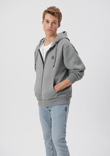  Mavi Mavi Logolu Kapüşonlu Fermuarlı Gri Sweatshirt 066979-34686