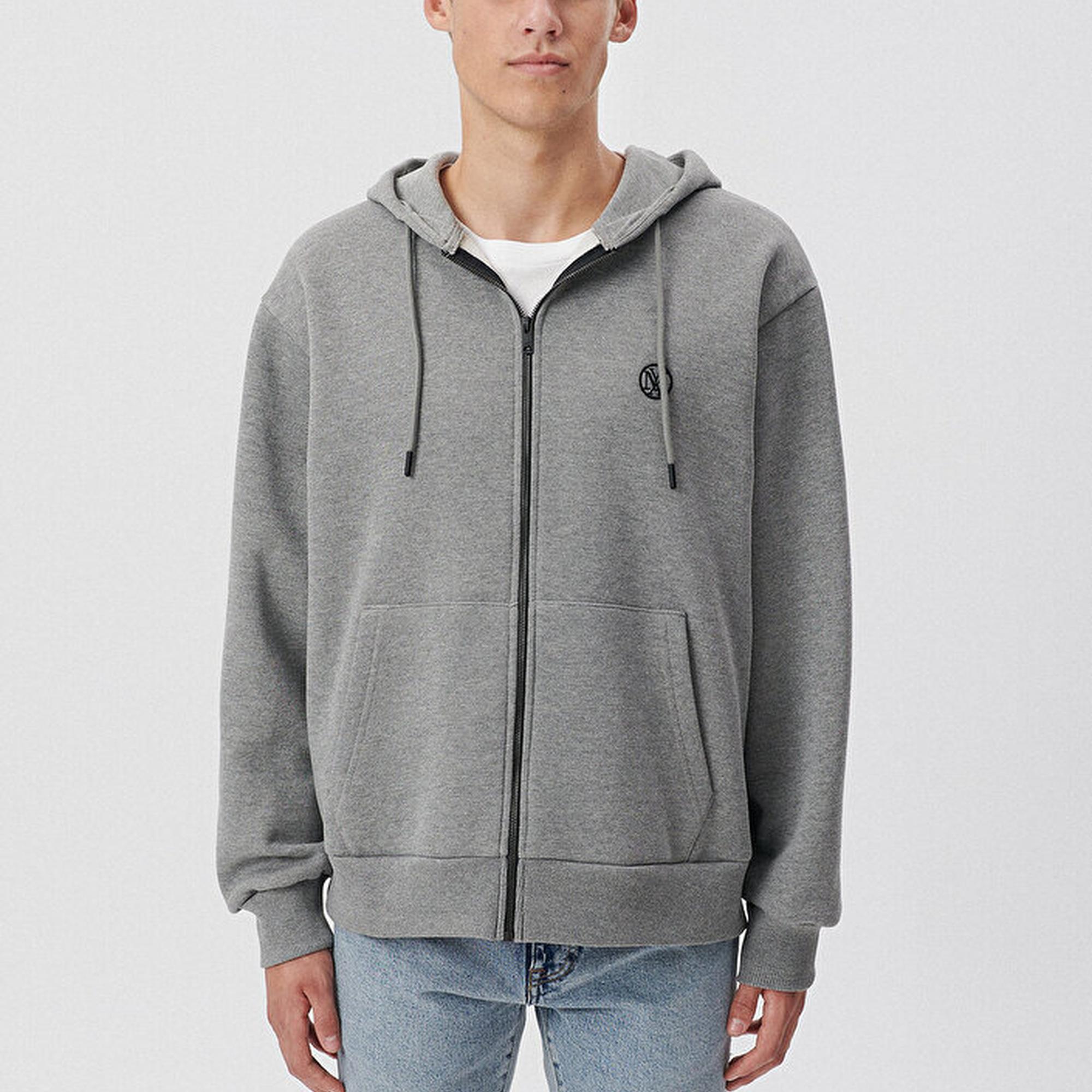 Mavi Mavi Logolu Kapüşonlu Fermuarlı Gri Sweatshirt 066979-34686