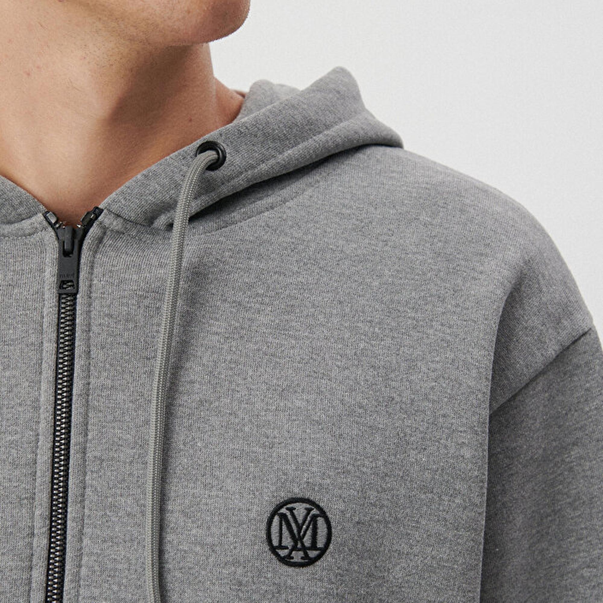 Mavi Mavi Logolu Kapüşonlu Fermuarlı Gri Sweatshirt 066979-34686