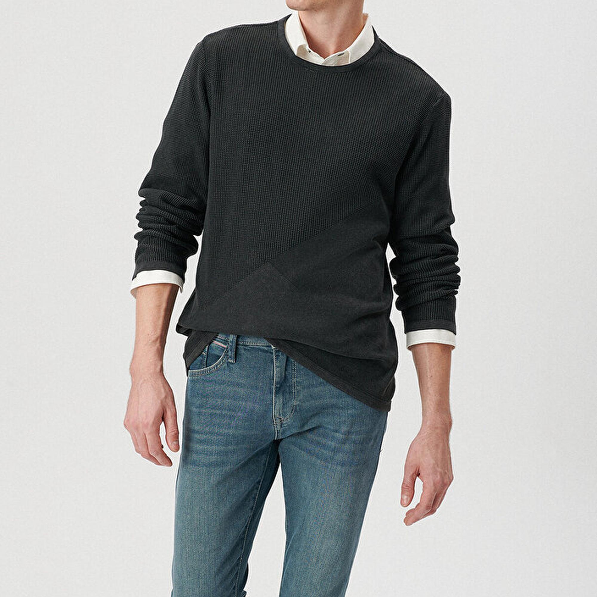 Mavi Siyah Bisiklet Yaka Kazak Slim Fit / Dar Kesim 070702-900