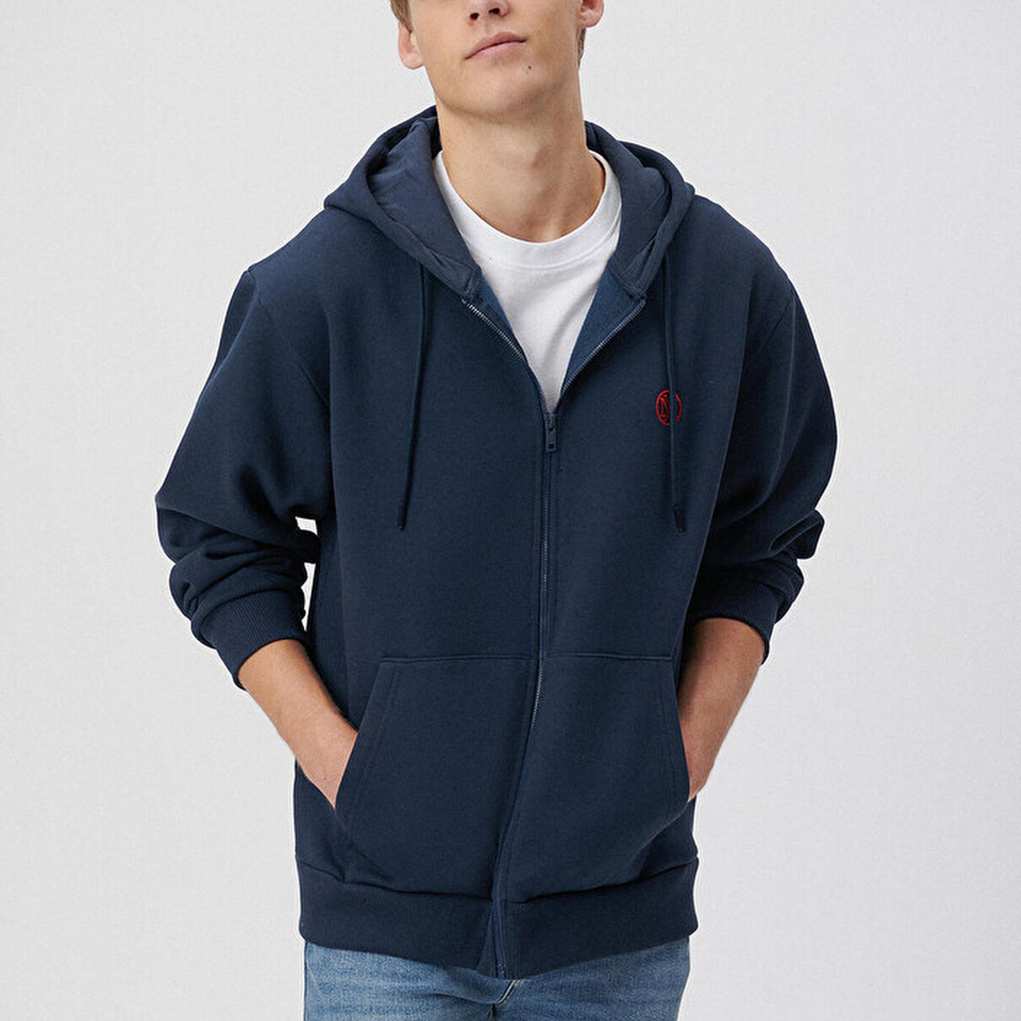 Mavi Mavi Logolu Kapüşonlu Fermuarlı Lacivert Sweatshirt 066979-70490