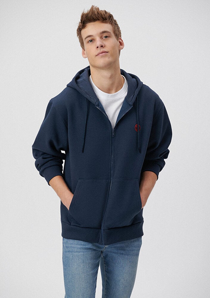  Mavi Mavi Logolu Kapüşonlu Fermuarlı Lacivert Sweatshirt 066979-70490