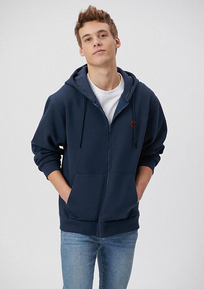  Mavi Mavi Logolu Kapüşonlu Fermuarlı Lacivert Sweatshirt 066979-70490