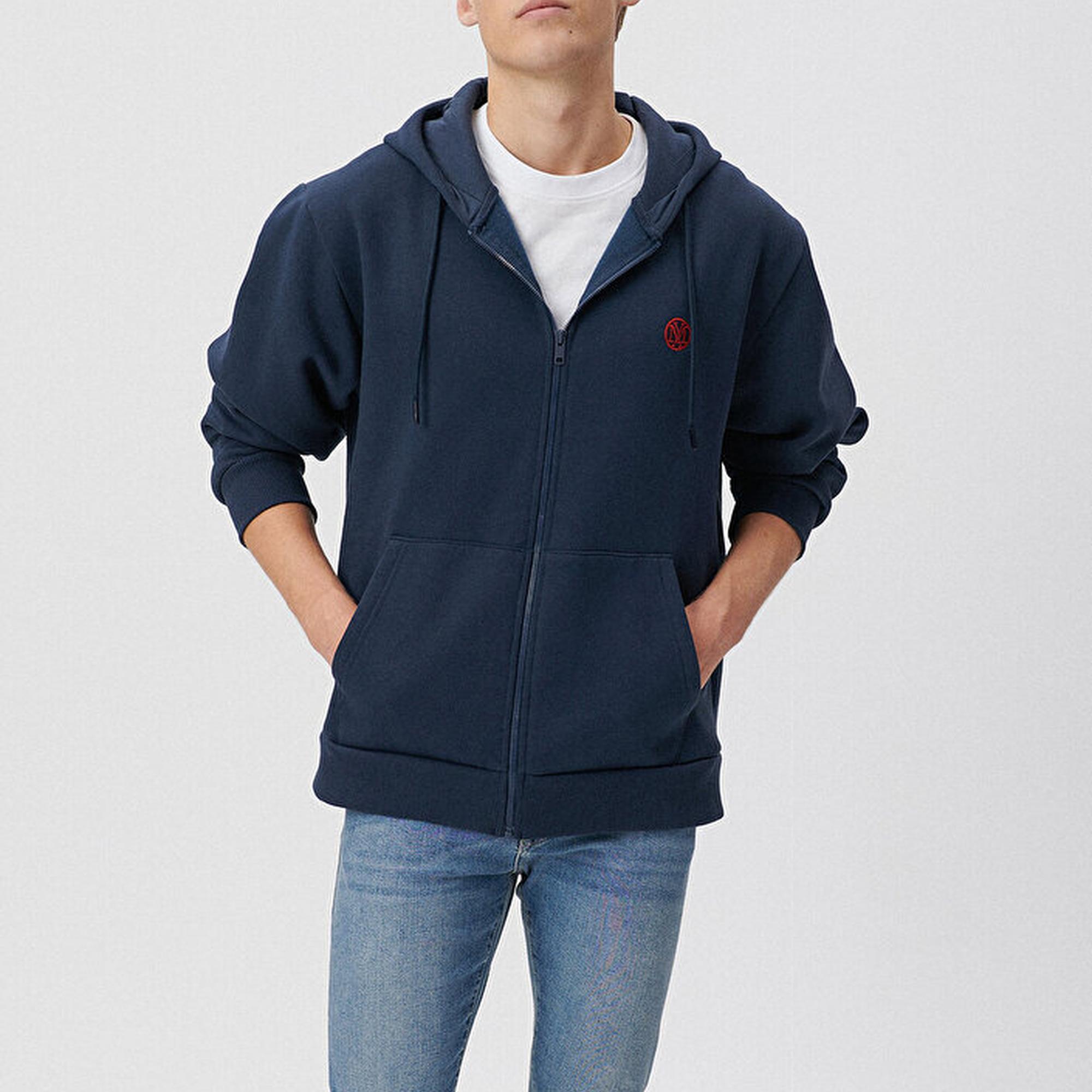 Mavi Mavi Logolu Kapüşonlu Fermuarlı Lacivert Sweatshirt 066979-70490