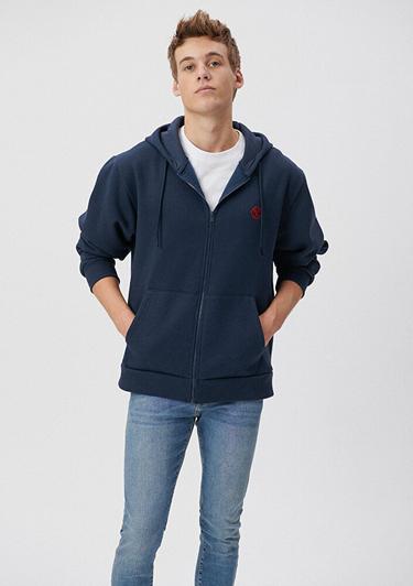  Mavi Mavi Logolu Kapüşonlu Fermuarlı Lacivert Sweatshirt 066979-70490