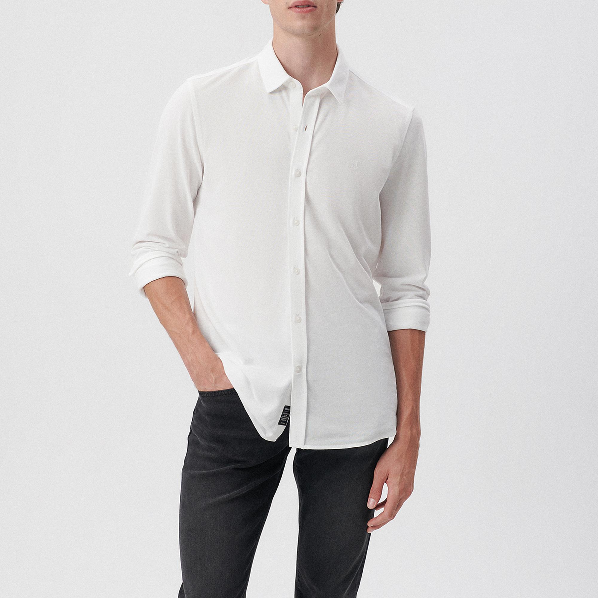 Mavi Beyaz Örme Gömlek Fitted / Vücuda Oturan Kesim 0210294-620