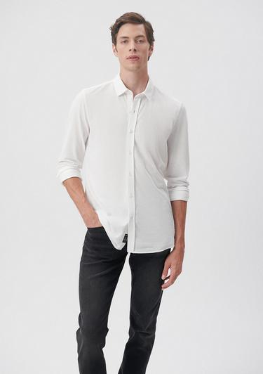  Mavi Beyaz Örme Gömlek Fitted / Vücuda Oturan Kesim 0210294-620