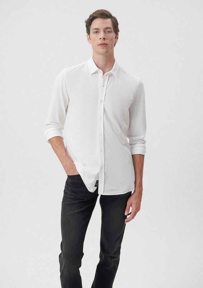  Mavi Beyaz Örme Gömlek Fitted / Vücuda Oturan Kesim 0210294-620